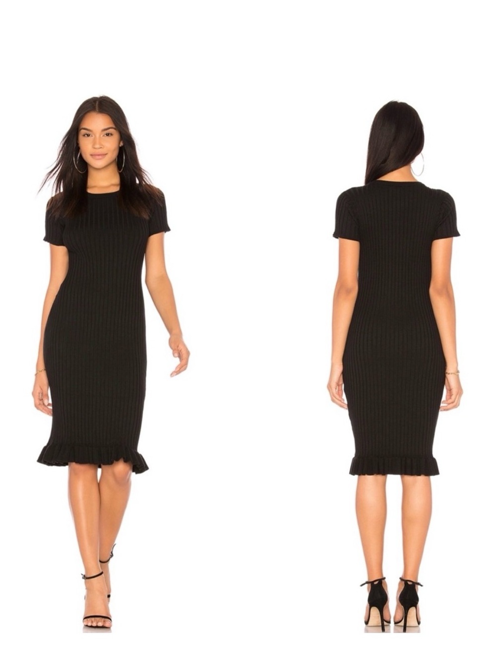 Revolve John + Jenn Judith dress Black  Short-Sleeve Midi Dress (B)